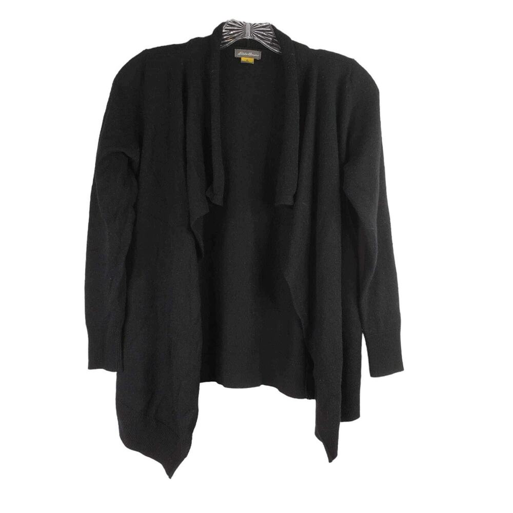 Eddie Bauer Sweater Travex Open Front Cardigan Womens M Medium Wool Black - Picture 2 of 7
